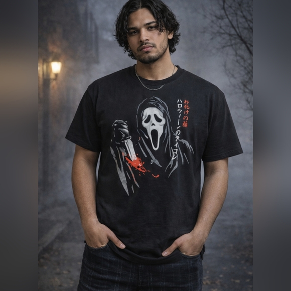 Ghost face Scream Halloween killer Kanji t shirt graphic tee xl - Picture 5 of 5